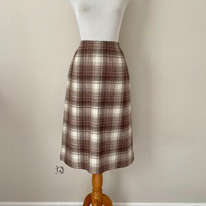 60s Pendleton Plaid Skirt - Brown / Red Wool Skirt - Small