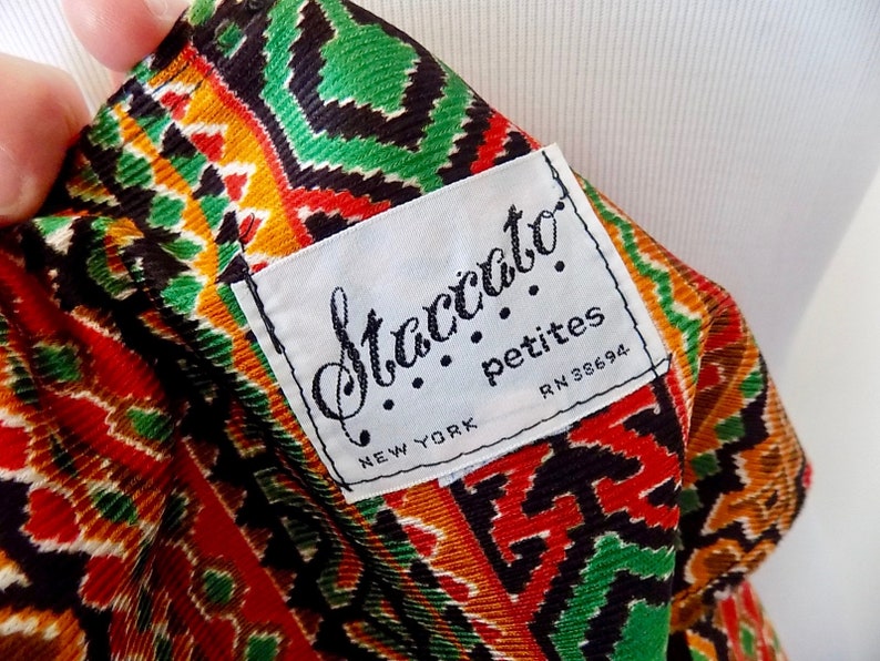 Vintage 70s Staccato Dress Bold Printed Fringe Mini Dress Size Small to Medium