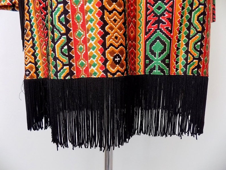 Vintage 70s Staccato Dress Bold Printed Fringe Mini Dress Size Small to Medium