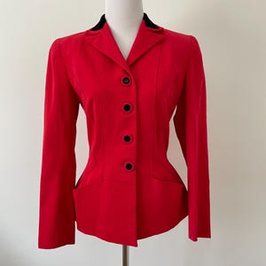 40s Crimson Red Gabardine and Velvet Jacket Blazer - Small