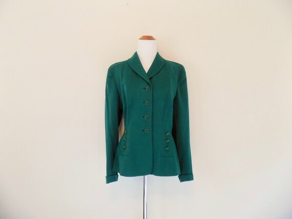 Emerald Green 40s Gabardine Jacket - Size Medium