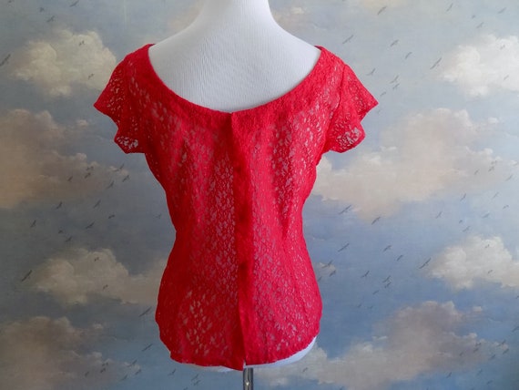 50s Bright Red Lace Blouse - Bombshell / Pin Up B… - image 2