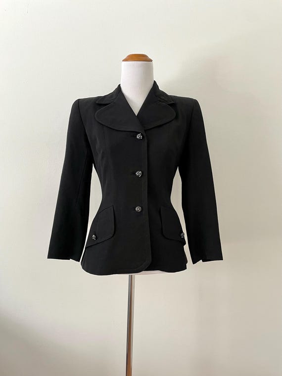 40s Black Gabardine Nipped Waist Jacket - 'That Young Leeds Look' Addis Co. - Small