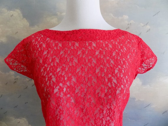 50s Bright Red Lace Blouse - Bombshell / Pin Up B… - image 3
