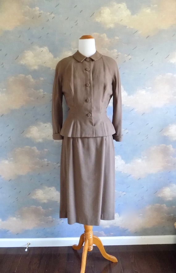 50s Mocha Knit Dress and Jacket Set - Abe Schrader