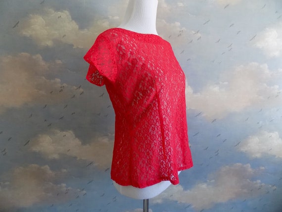 50s Bright Red Lace Blouse - Bombshell / Pin Up B… - image 4