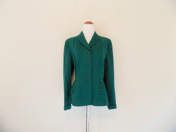 Emerald Green 40s Gabardine Jacket - Size Medium