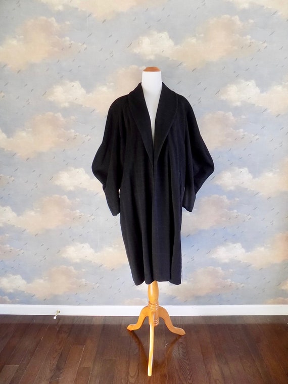 Mid Century Black Wool Cocoon Topper Coat - Size M