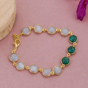 Månsten & Smaragd Armband | Dubbel Ädelstensarmband | Helande Energi Smycken | Brudtärnesmycken | Damarmband | Smycken | Gåva