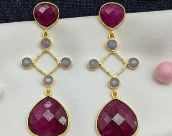 Natural Ruby Dangle Earrings | Ruby Gemstone Earring | Ruby Dangle Earing | Bridal Jewelry Earring | Women Earring | Gift For Her