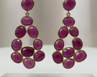 Natural Ruby Dangle Earrings | Ruby Gemstone Earring | Ruby Dangle Earing | Bridal Jewelry Earring | Women Earring | Gift For Her