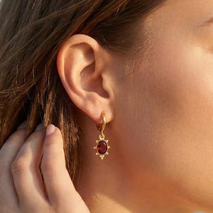 Natural Ruby Drop Earrings | Gold Vermeil Ruby Hoop Earrings | July Birthstone Jewelry | Handmade Gemstone | Wedding Earring | Gift