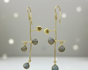 Pendientes colgantes de labradorita mística / Joyas llamativas de oro / Pendientes de boda con piedras preciosas hechos a mano / Joyas elegantes para mujer / Regalo para ella
