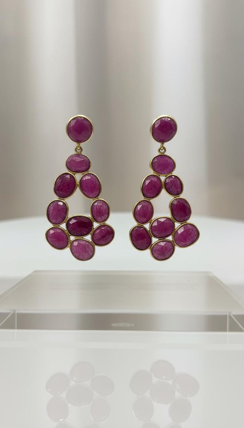 Natuurlijke robijnrode hangoorbellen | Robijnrode edelsteenoorbel | Ruby hangoorbel | Bruidssieradenoorbel | Damesoorbellen | Cadeau voor haar afbeelding 1