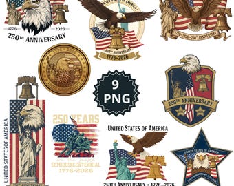 250th USA Anniversary Bundle | 1776-2026 Patriotic PNG Set | Semiquincentennial Eagle & Flag Graphics