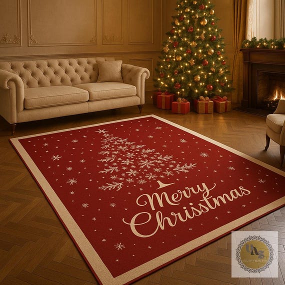 Weihnachten Roter Teppich | Frohe Weihnachtsbaum Design | Urlaub Dekor Teppich | Handgetufteter Teppich für Wohnzimmer, Bodenteppich