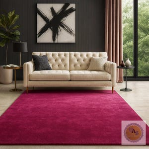 Luxury Solid Pink Area Rug | Modern Living Room Carpet | Hand-Tufted Soft Wool Rug | Minimalist Home Decor | Custom Size Plush Floor Rug