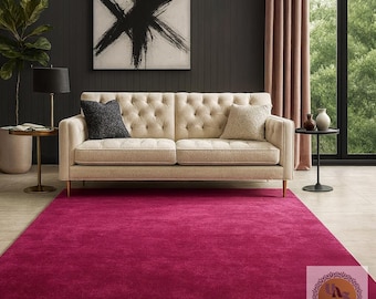 Luxury Solid Pink Area Rug | Modern Living Room Carpet | Hand-Tufted Soft Wool Rug | Minimalist Home Decor | Custom Size Plush Floor Rug