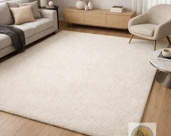 Luxury Solid Off White Area Rug | Handmade Plush Wool Carpet for Living Room & Bedroom | Modern Minimalist Cream Floor Rug 5X7 5X8 8X10