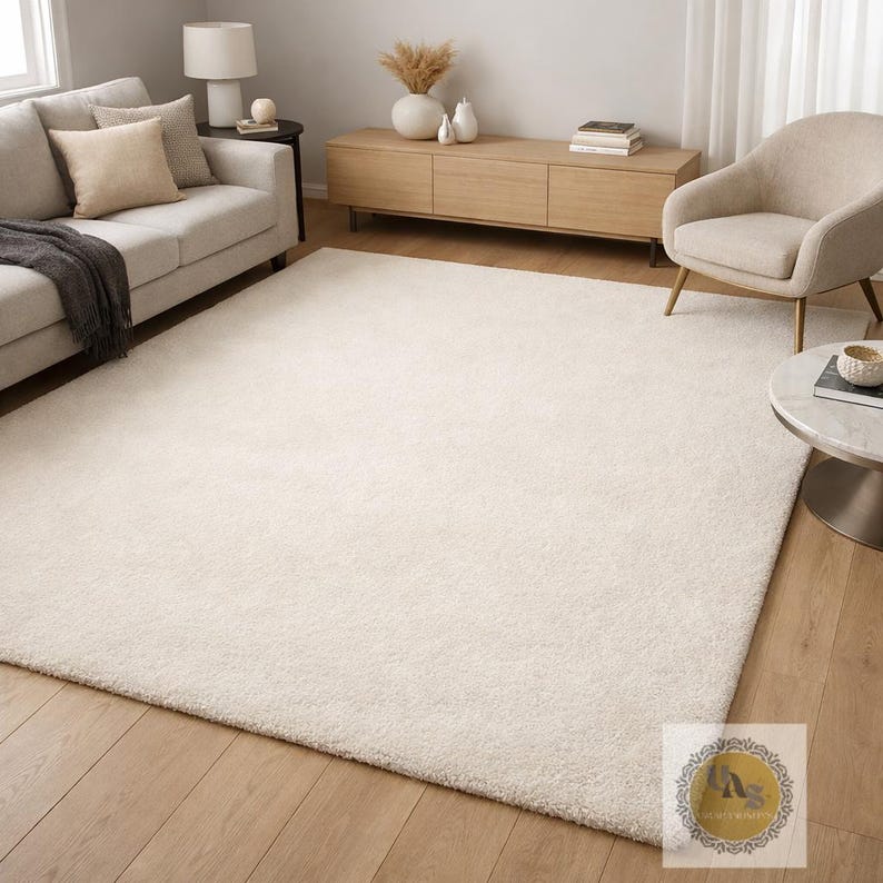 Off White Rug Roumd Luxury Solid off White Area Rug | Handmade Plush Wool Carpet for Living ...
