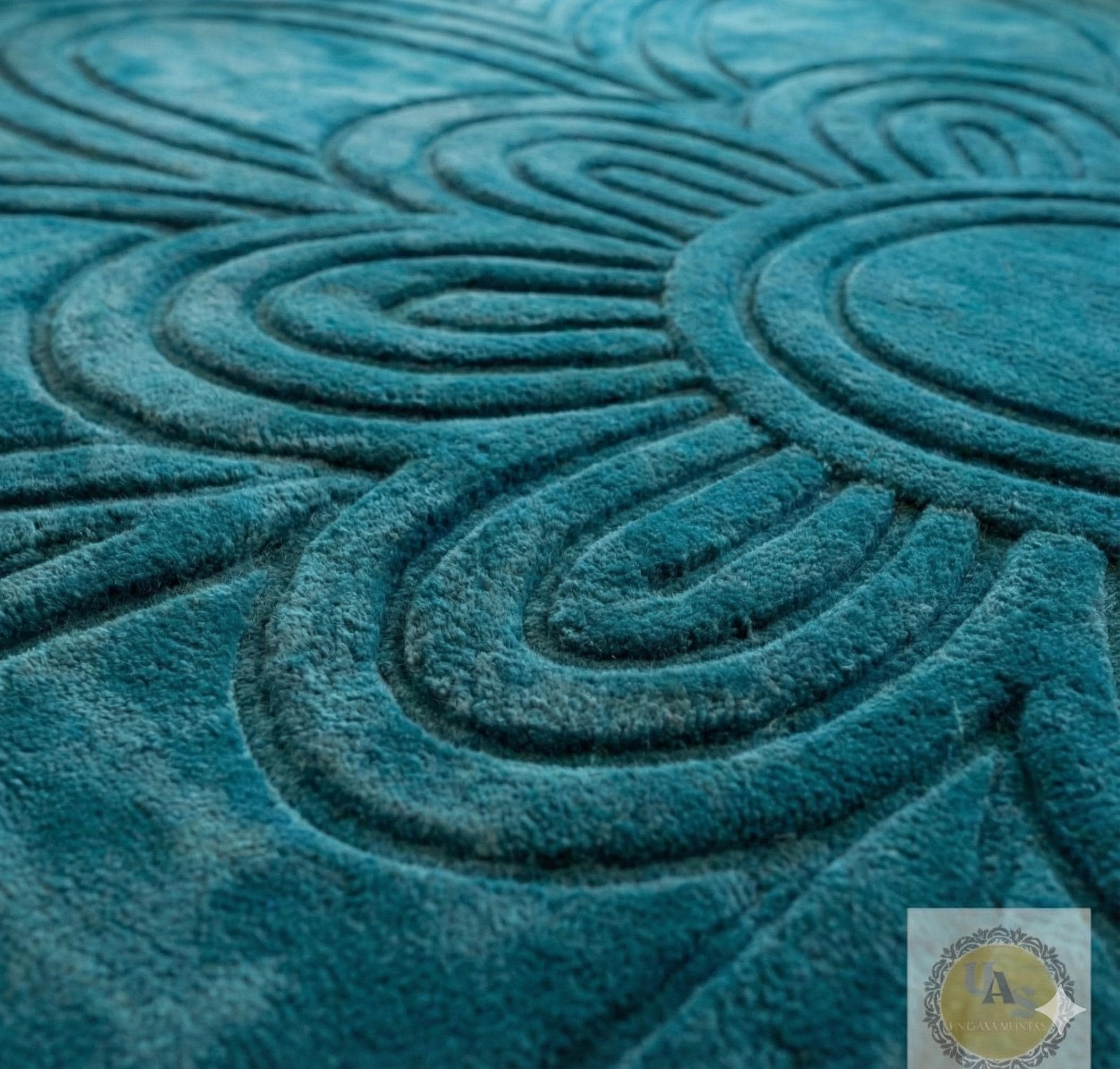 Luxury Teal Scalloped Area Rug – Handmade Plush Wool Carpet, Modern ...