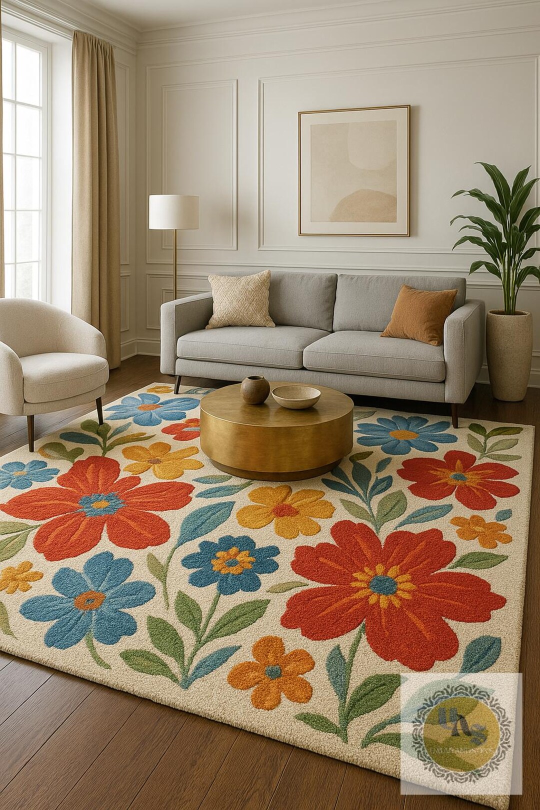 Colorful Floral Hand Tufted Wool Area Rug for Living Room | Modern ...