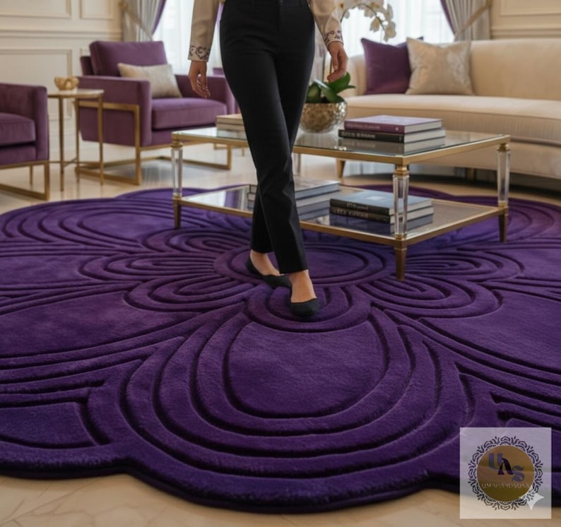 Luxury Purple Scalloped Hand Tufted Wool Area Rug for Living Room ...