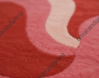 Tappeto moderno ondulato astratto rosso e rosa - Tappeto decorativo dalla forma irregolare per soggiorno, decorazione per pavimenti contemporanea fatta a mano. 3X5 5X7 7X9