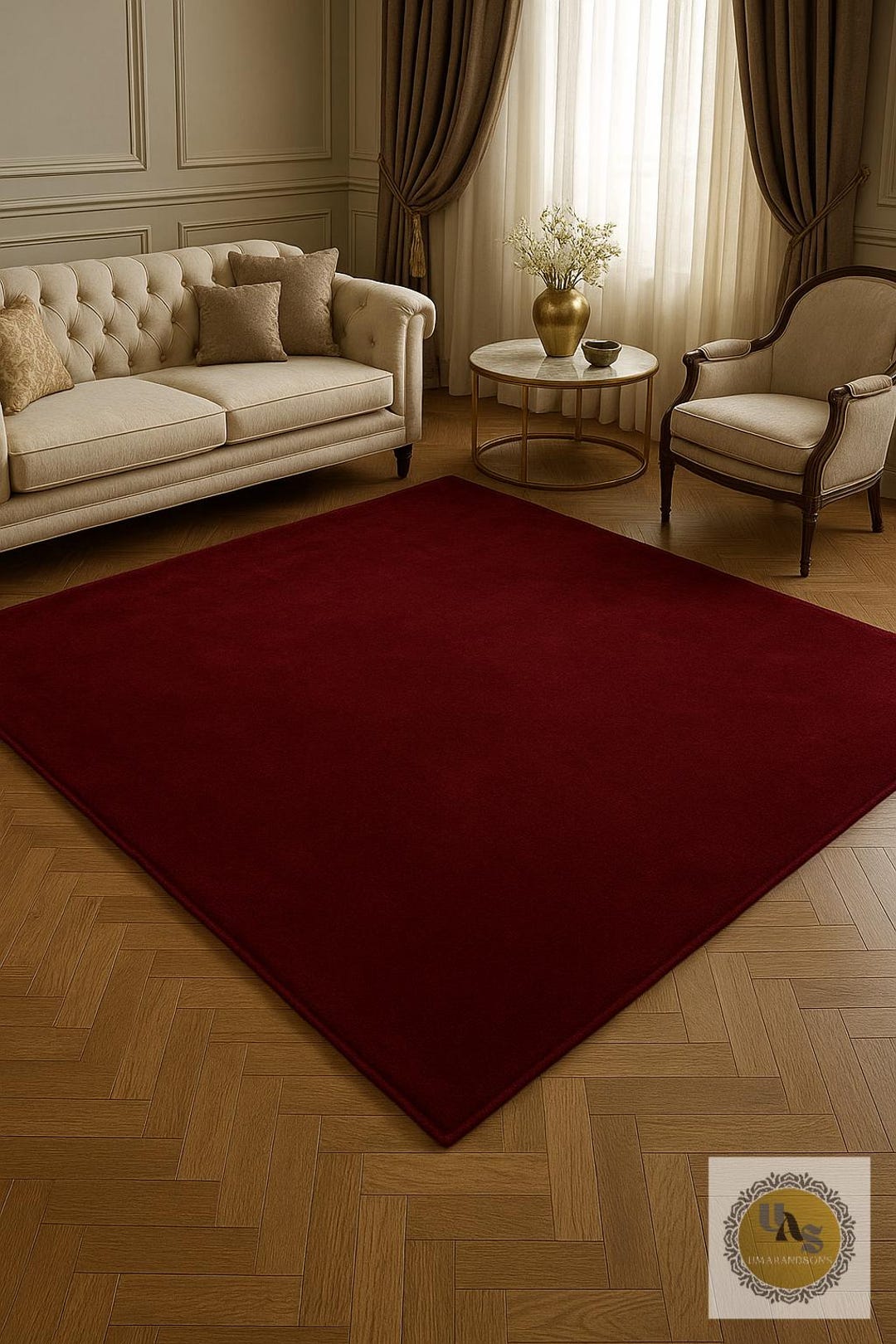 Maroon Vip Rug Luxury Maroon Solid Wool Area Carpet for Living Room – Hand-tufted Soft ...