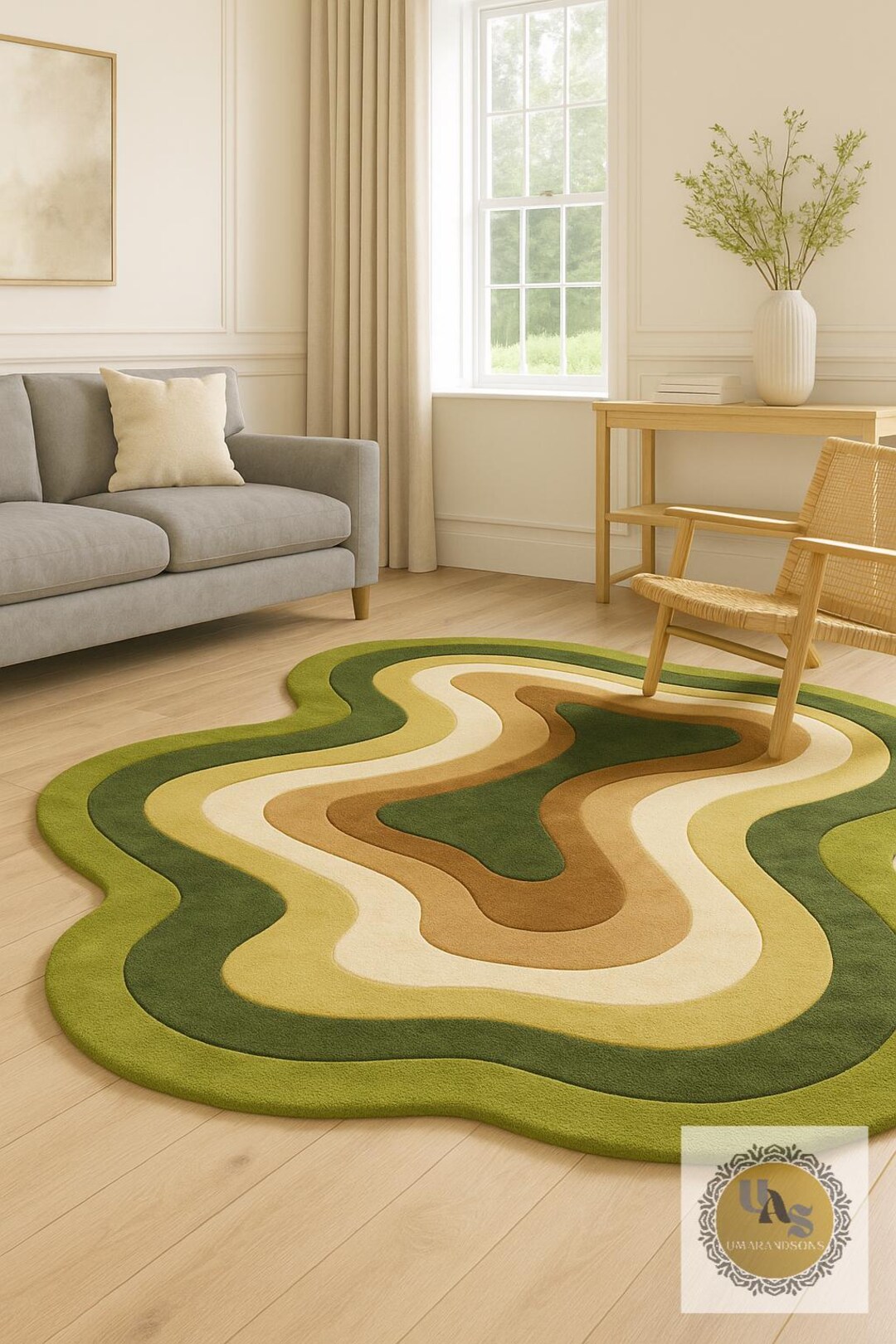 Green Earthy Pattern Rug Luxury Irregular Abstract Green-earth Tone Hand-tufted Wool Rug for ...