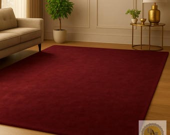 Luxury Solid Maroon Hand-Tufted Wool Area Rug for Modern Living Room | Premium Burgundy Soft Carpet for Home Décor | Elegant 8x10 Floor Rug