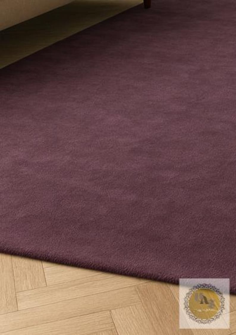 Plum Color Rugs Luxurious Deep Plum Solid Wool Rug for Modern Living Rooms | Hand ...