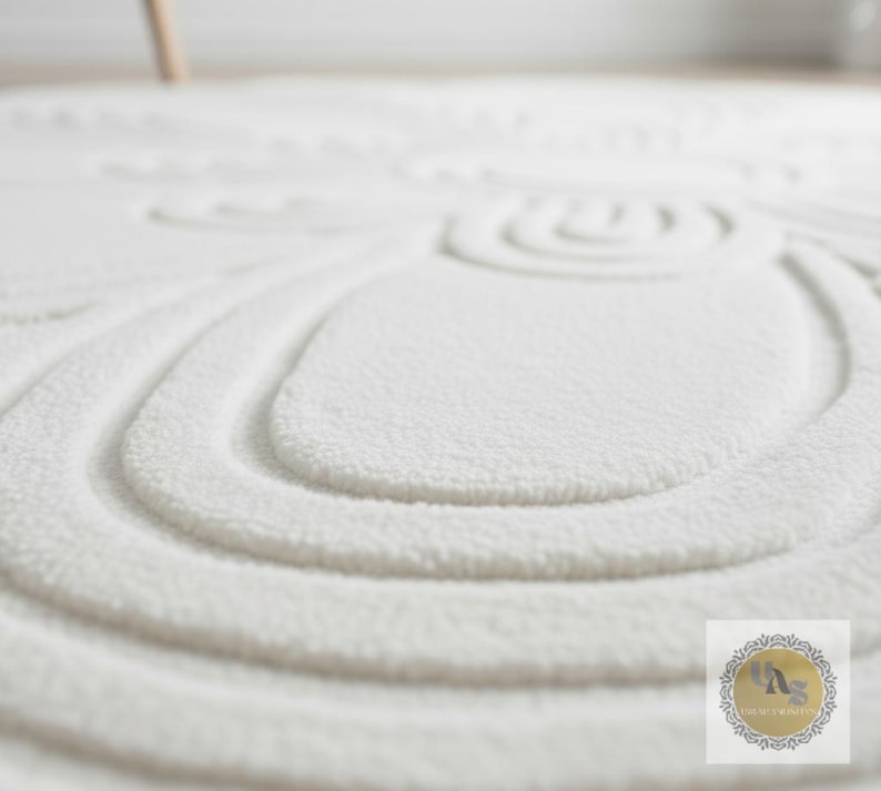 Luxury White Floral Round Carpet – Hand-tufted Wool Rug for Living Room ...