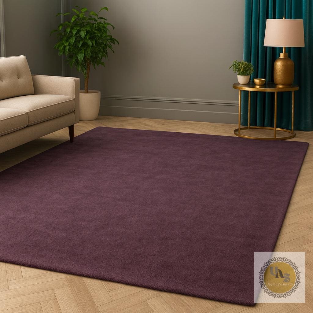 Small Deep Rug Luxurious Deep Plum Solid Wool Rug for Modern Living Rooms | Hand ...