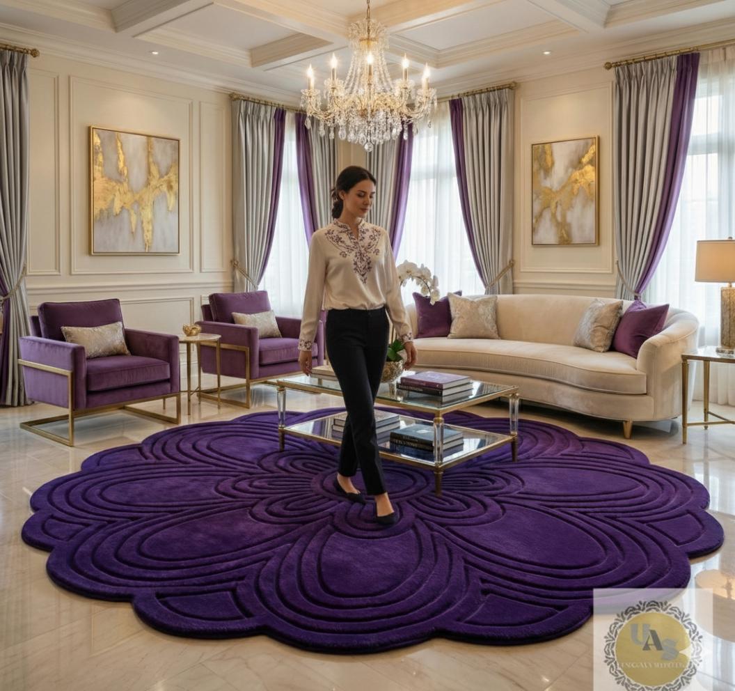 Luxury Purple Scalloped Hand Tufted Wool Area Rug for Living Room ...