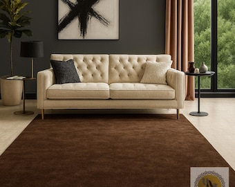 Luxury Brown Solid Area Rug | Modern Minimalist Carpet for Living Room | Soft Hand-Tufted Wool Rug | Neutral Home Decor | Custom Sizes