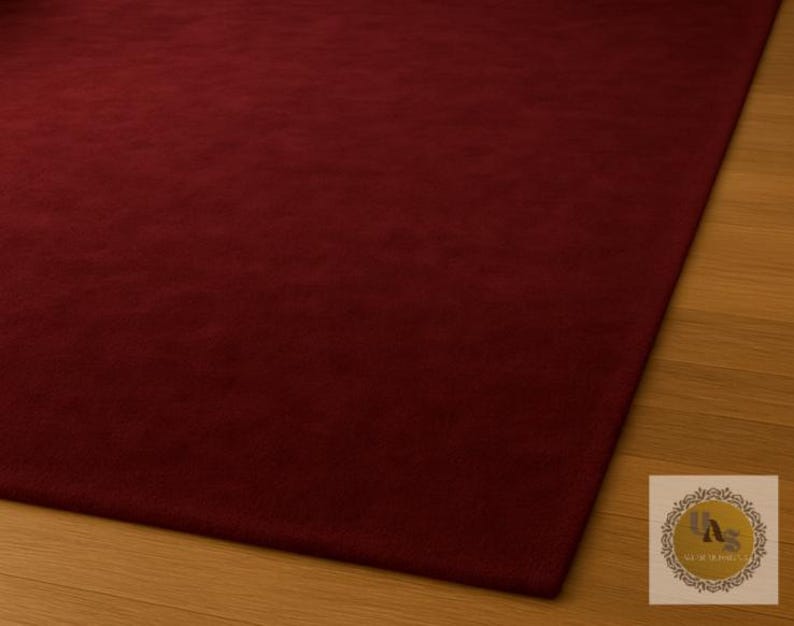 Layering Rug Maroon Luxury Solid Maroon Hand-tufted Wool Area Rug for Modern Living Room ...
