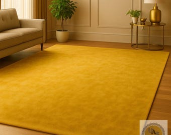 Luxury Solid Mustard Yellow Hand-Tufted Wool Area Rug for Modern Living Room | Premium Soft Golden Carpet for Home Décor | Elegant Floor Rug