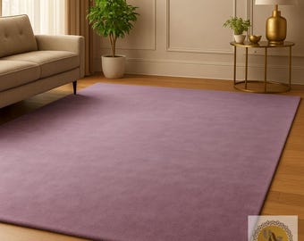Elegant Soft Lavender Solid Rug, Premium Hand-Tufted Wool Carpet for Modern Luxury Living Room, Plush Comfort | 8x10 Area Rug for Home Décor