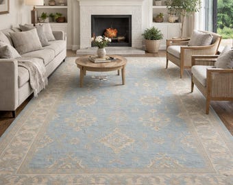 Hand Knotted Wool Carpet Vintage Beige Floral Rug Handmade Oriental Area Rug Living Room Bedroom Luxury Carpet Soft Durable Home Decor Rug