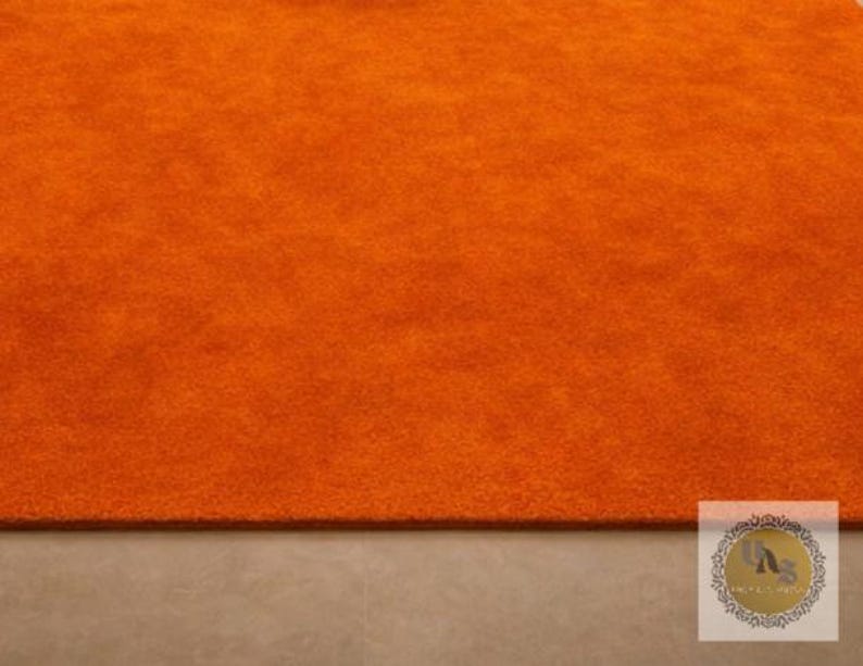Luxury Solid Orange Area Rug | Handmade Plush Wool Carpet for Living Room & Bedroom | Modern Minimalist Large Floor Rug 5X7 5X8 8X10 image 4