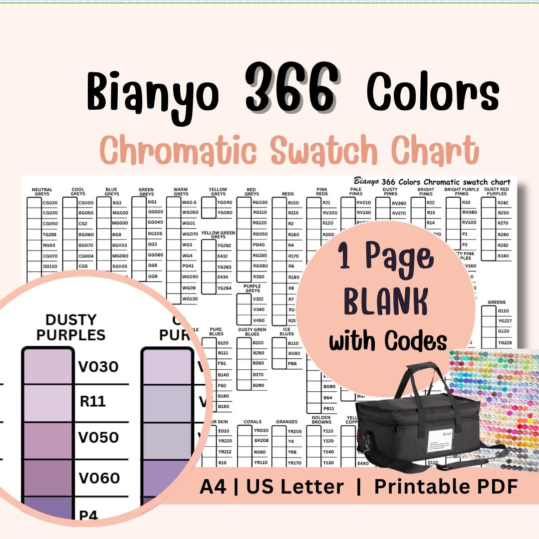Color 366 Bianyo 366 Colors Swatch Chart Printable PDF, Chromatic Marker Color ...