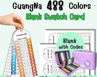 GuangNa 488 Acrylic Marker Swatch Card | Brush Marker Color Chart | Printable Blank Swatch with Color Codes | A4 & US Letter PDF