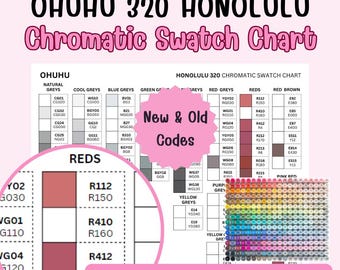 Tabela de amostras de cores do marcador Ohuhu 320 Honolulu | Códigos novos e antigos (PDF)