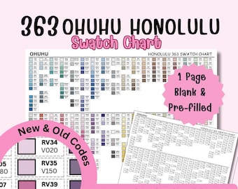 Ohuhu Honolulu 363 Swatch Chart Printable | Complete Color Chart Set | A4 US Letter PDF | New Old Codes |Blank or Prefilled |gift for artist