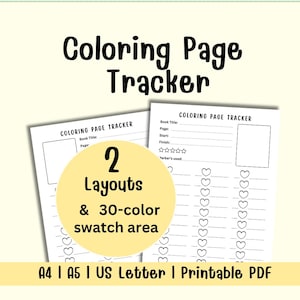 Coloring Page Tracker Printable | Color by Number Tracker | 30 Color Swatch Chart | A4 A5 US Letter PDF | Coloring Book Planner Insert