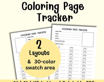 Coloring Page Tracker Printable | Color by Number Tracker | 30 Color Swatch Chart | A4 A5 US Letter PDF | Coloring Book Planner Insert