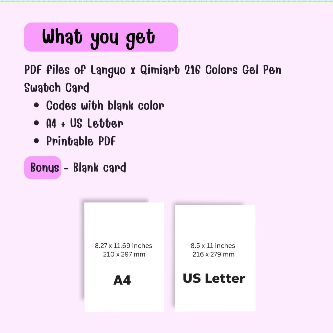 Languo 216 Gel Pen Swatch Card, Color Code Chart for Languo X Qimiart ...