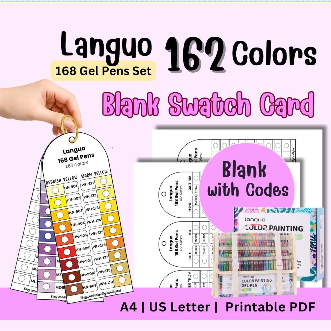 Languo 168 Gel Pen Swatch Template | 162 Colors Printable Color Chart ...