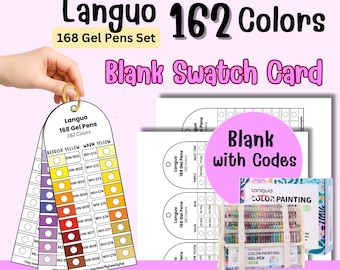 Modelo de amostra de caneta gel Languo 168 | Tabela de cores imprimível em PDF com 162 cores | Download instantâneo em formato A4/Carta (EUA)